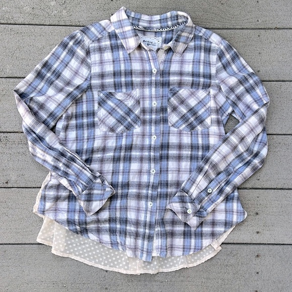 Anthropologie Tops - Anthropologie Holding Horses Willow Ridge Plaid Flannel Shirt W Swiss Dots Small